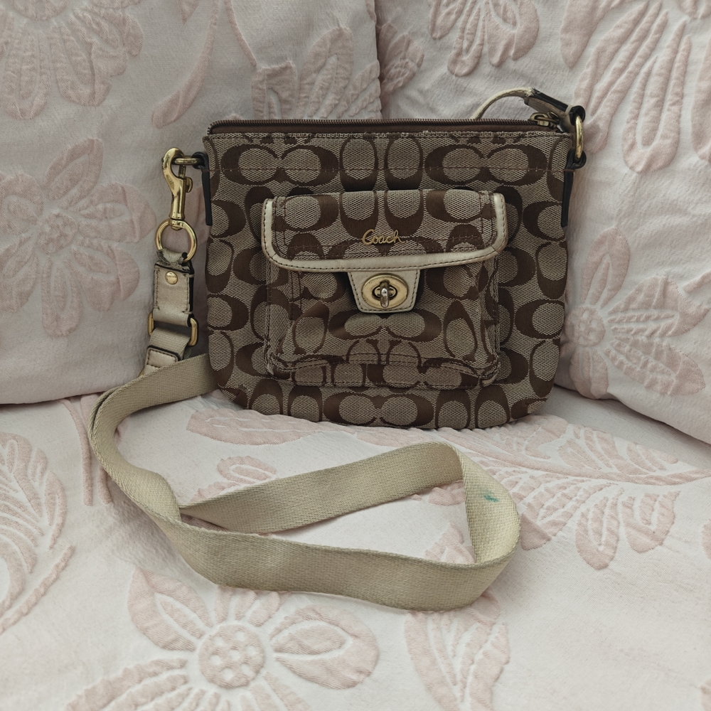 Coach Signature Brown and Tan Crossbody Bag